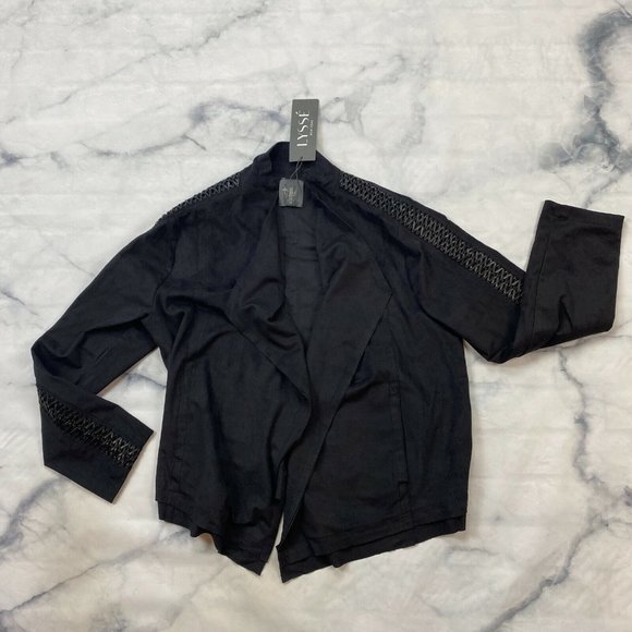 Lysse Inga Faux suede Jacket Plus Sizes 1X 2X 3X Black Moto Draped Blazer - Picture 3 of 8